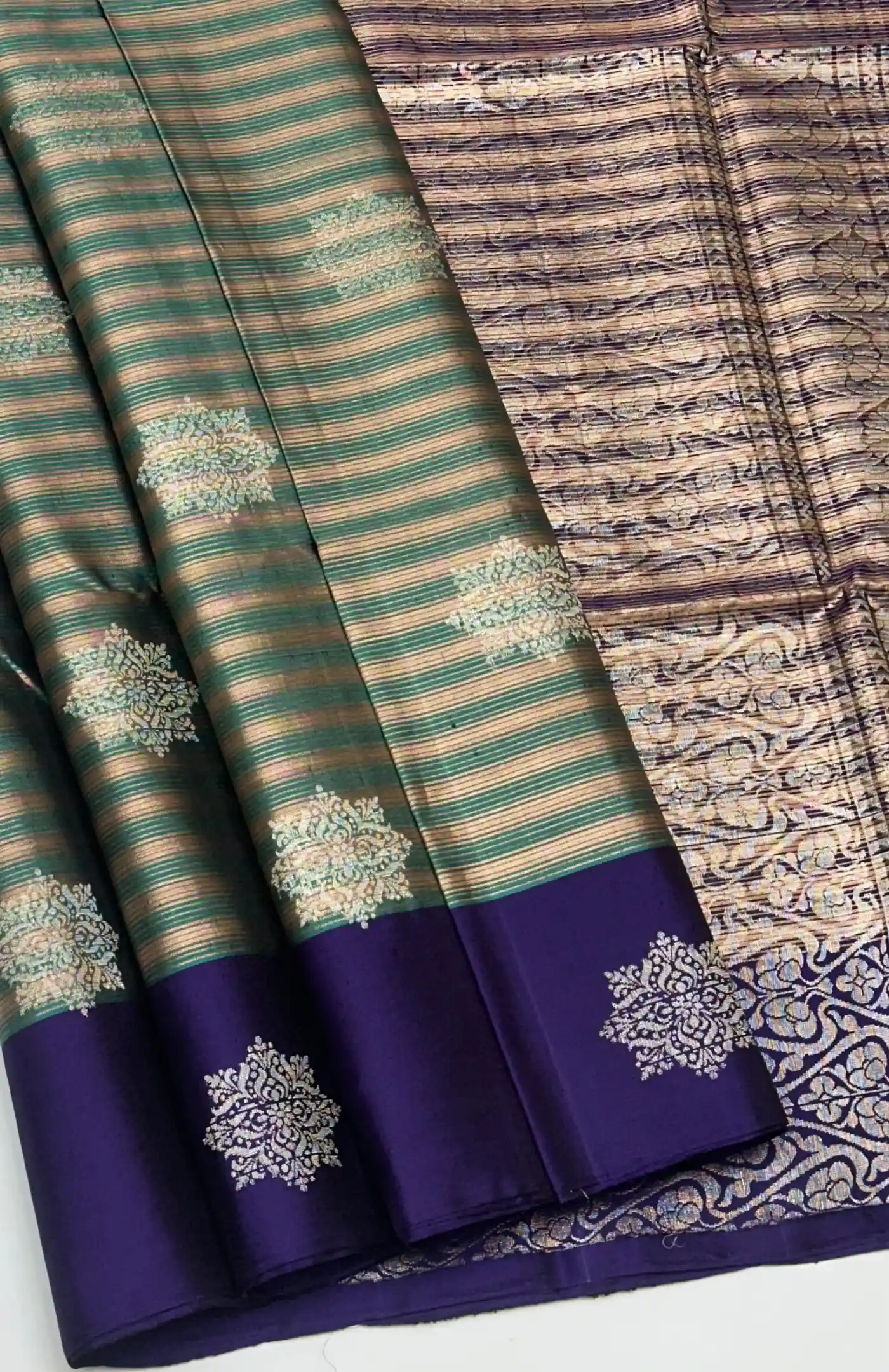 Kanchi Handloom Stripes and Woven Buttas Saree